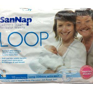 SanNap Ten (10) Super Sanitary Loop Napkins with Belt 230mm length